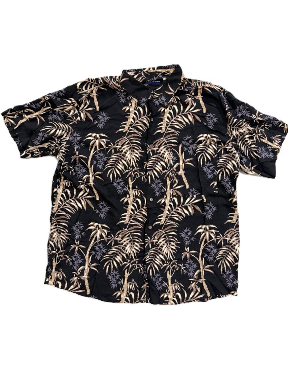 John Ashford Mens XL Hawaiian Shirt Black Rayon Bamboo Tropical Camp Aloha Tiki